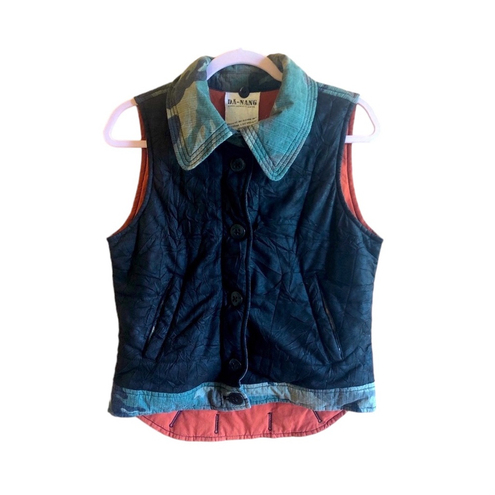 Da Nang Reversible Camouflage Vest with Embroidered Cobra.Orange Om & Lotus.
